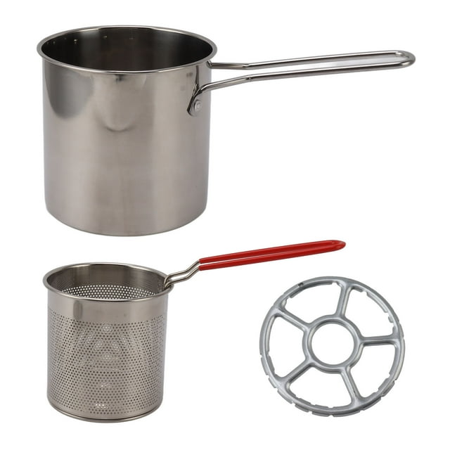 Stainless Steel Fryer Pan High Temperature Resistant Oil Saving Portable Mini Metal Fryer Pan with Long Handle 3 Piece Set with Rack