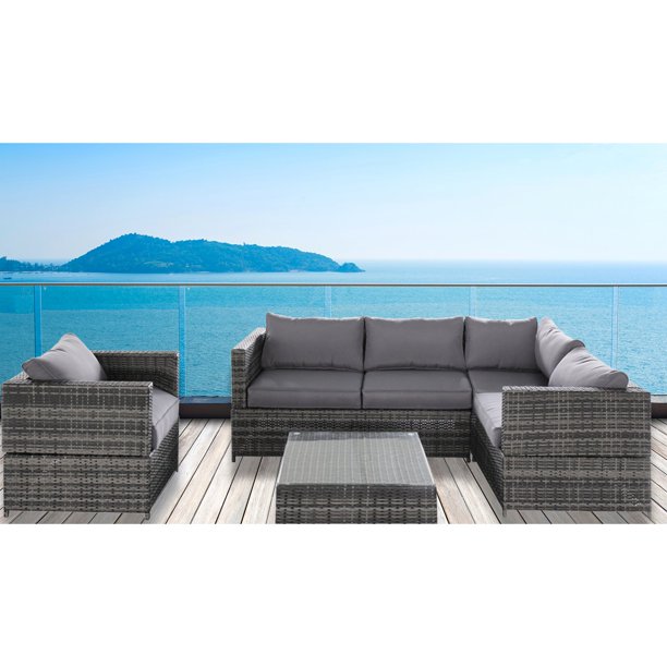 Magari Furniture 4 Pc Outdoor Patio Sectional Set Dark Grey Wicker Rattan With Table Com Magari Furniture 4 Pc Outdoor Patio, Weirs Outdoor Furniture