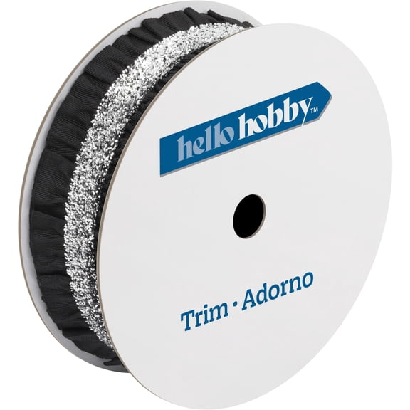 Hello Hobby Metallic Black Ruffle Elastic Sewing Trim, 1 in x 1 yd