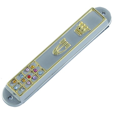 Crown Silver and Gold plated Mezuzah hoshen stones. 3.5 Inches and comes with The priestly