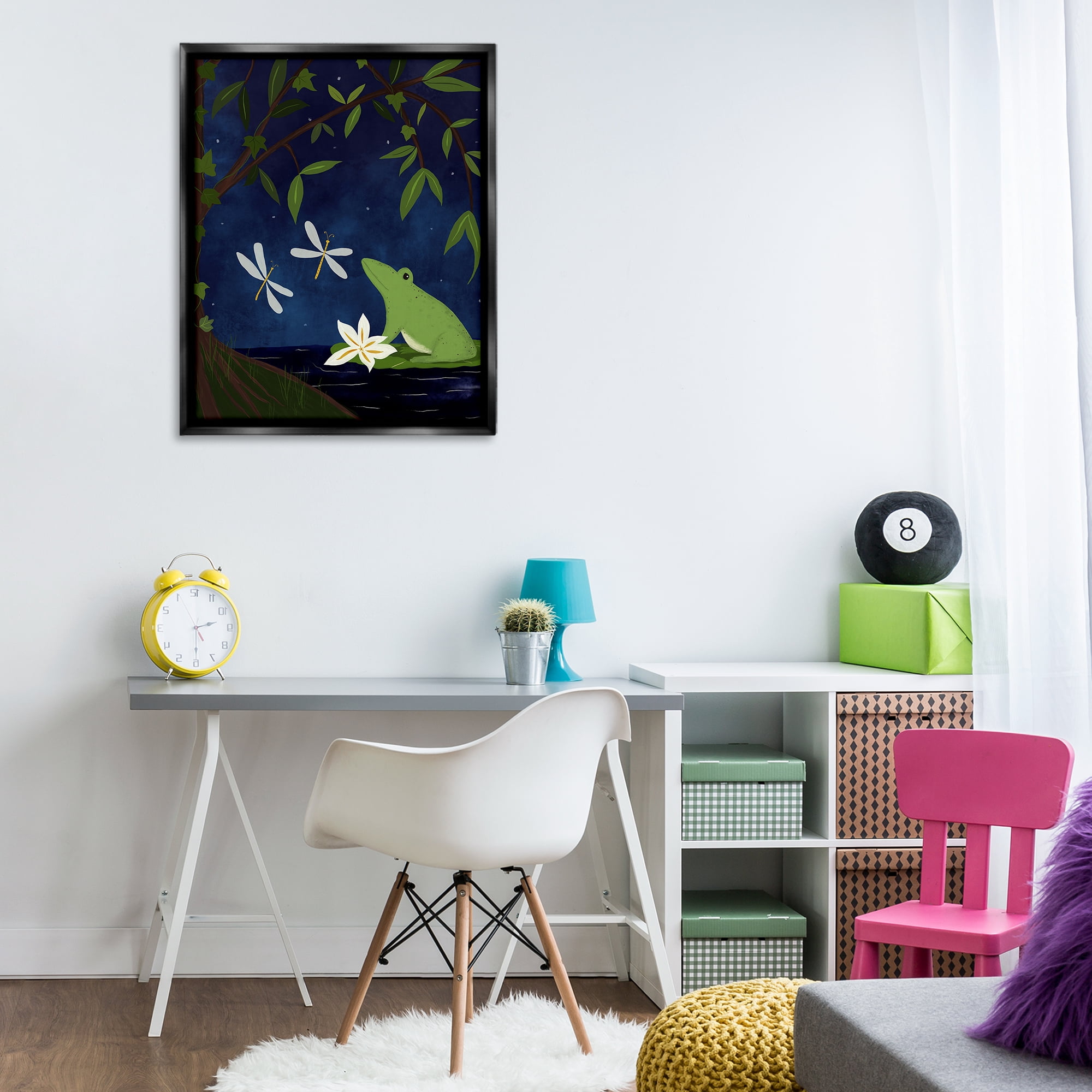 Stupell Industries Frog in Night Forest Animals Painting Black Floater Framed Canvas Art Print Wall Art, 25 x 31