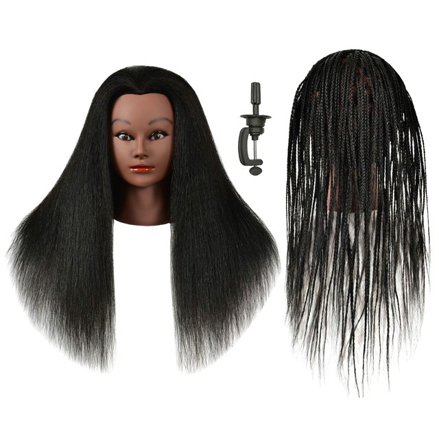 FUTAI Cabeza de Maniquí de Cabello Humano de 30 Pulgadas con Soporte de Abrazadera de Mesa para Peluquería Práctica Trenzado Maniquí Cosmetología Muñeca Manican Cabeza de Entrenamiento Coloración Ri