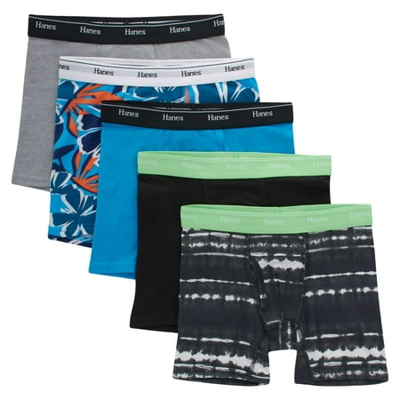Hanes Boys' Big Originals Underwear, Stretch Cotton Boxer Briefs, 5 ...
