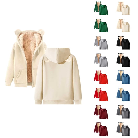 Cute Cat Ear Hoodies for Women Winter Long Sleeve Fleece Lined Zip Up Hooded Sweatshirt with Pockets Jacket Coat