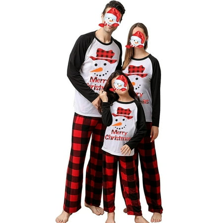 

URMAIC Christmas Family Matching Pajamas Set Snowman Plaid Sleepwear for Adult Couple Kids