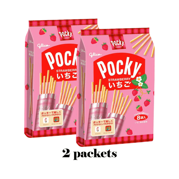 Glico Strawberry Pocky Biscuit Sticks 8 Bags (Pack of 2, Total 16 Bags) – Tokyo Snack Land