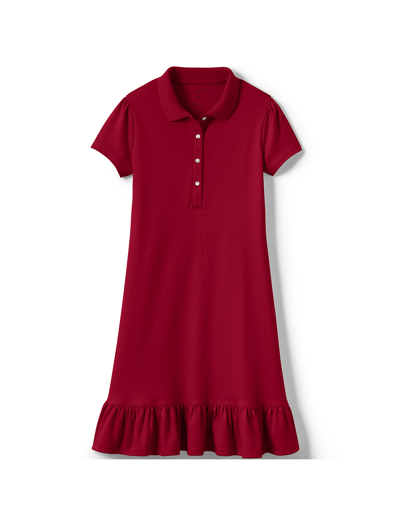 Lands' End School Uniform Girls Short Sleeve Knit Bottom Ruffle Dress Below the Knee