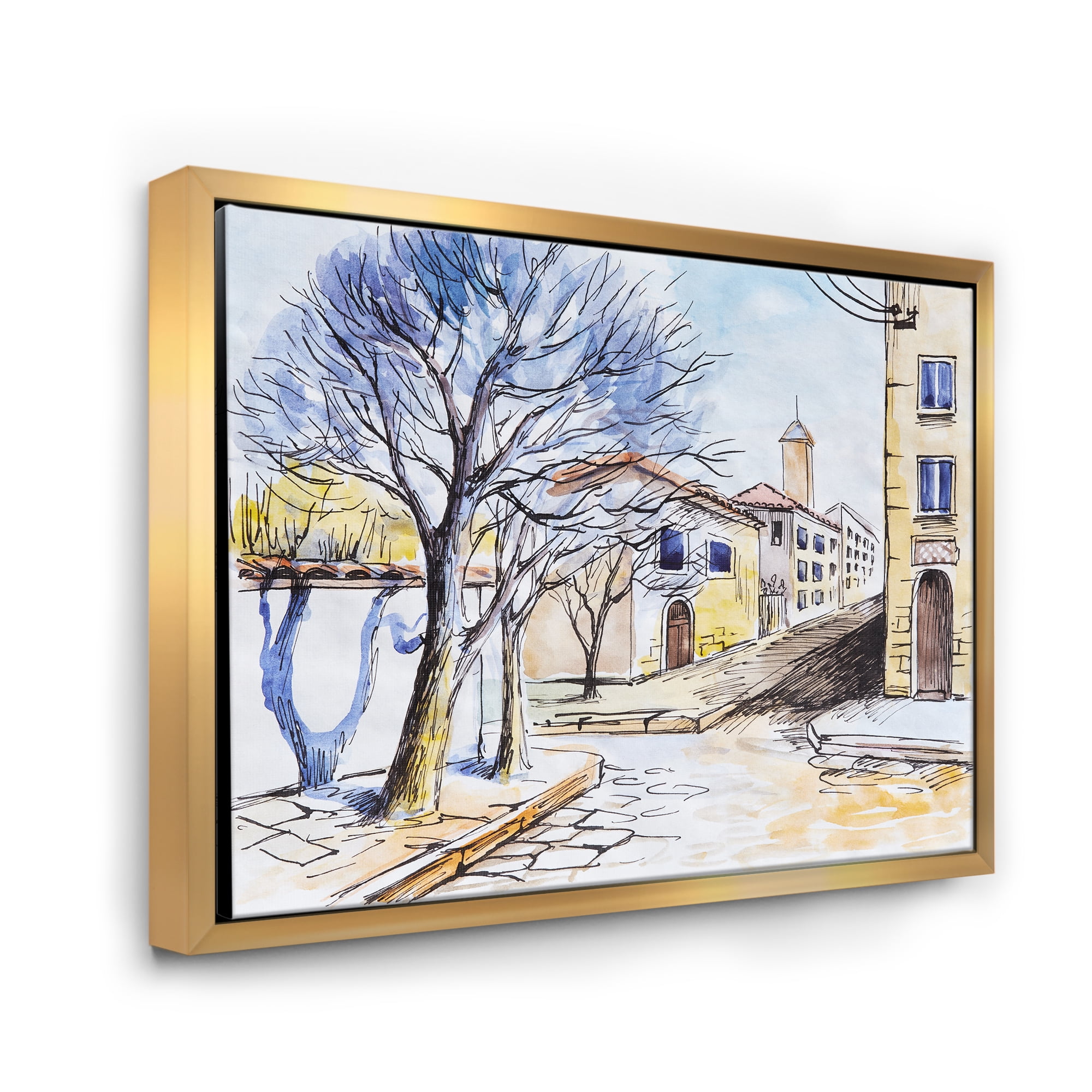 Designart 'Vintage White House In Summer VIllage' Traditional Framed Canvas Wall Art Print