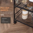 thumbnail image 6 of HOMCOM 3-tier Rolling Cart, Slim Kitchen Cart with Wheels, 2 Sliding Baskets, Microwave Cart with Side Hooks for Dining Room, Oak Wood Tone, 6 of 9