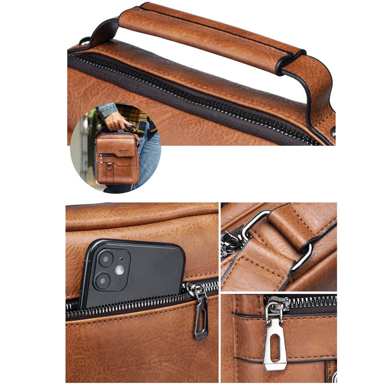 Clearance Storage Crossbody Bag Men's Shoulder Bag Vintage Leather Vertical Hand Business Men's Casual Leather Bag Satchel Bag For Men Gift For Father /Anniversary, Storage Containers for Home