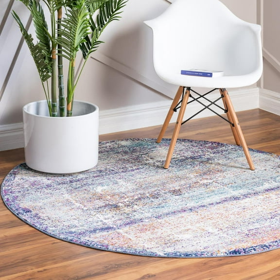 Rugs.Com Malibu Collection Round Rug ‚Äì 5 Ft Round Multi Low-Pile Rug Perfect For Kitchens, Dining Rooms
