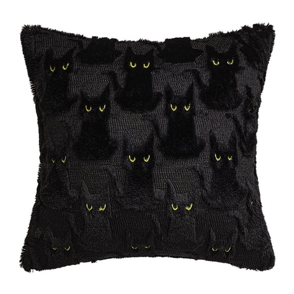 19.5*19.5in Halloween Black Cat Plush Pillow Embroidered Halloween Throw for Sofa, Dorm Room or Farmhouse Fall Decor, Machine Washable Square Cushion Case with Soft Polyester Fill Included