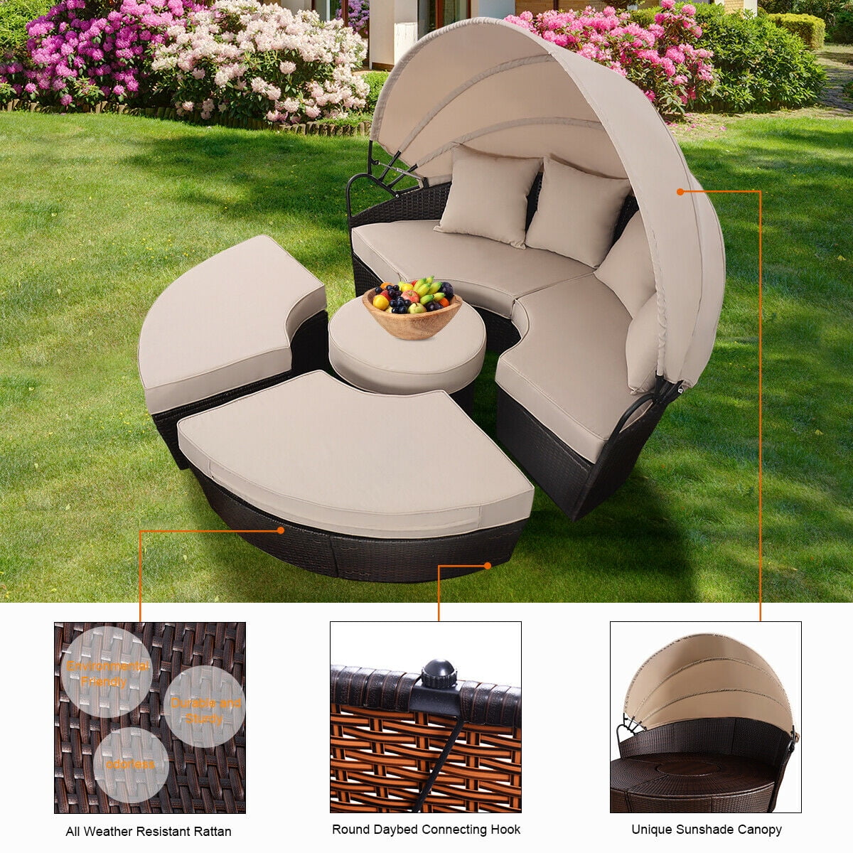 Costway Rattan Patio Sofa Furniture, Outdoor Daybeds With Canopy Canada
