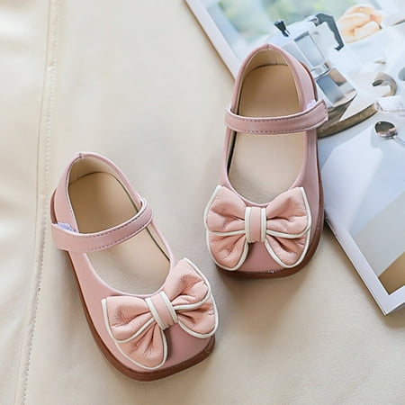 

Baozhu Kids Girls Bow Soft Leather Bow Dress Shoes Toddler Ballet Shoes