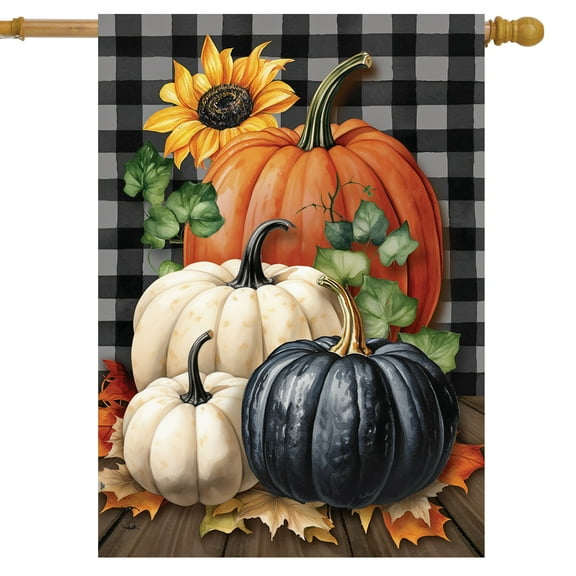 Briarwood Lane Fall Checkered Pumpkins House Flag