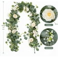 thumbnail image 4 of Zukuco 4 Pack 24Ft Artificial Eucalyptus Flower Garland with Roses, Fake Rose Flower Greenery Garland Floral Vines for Wedding Home Party Table Runner Decor (4PCS, white), 4 of 7