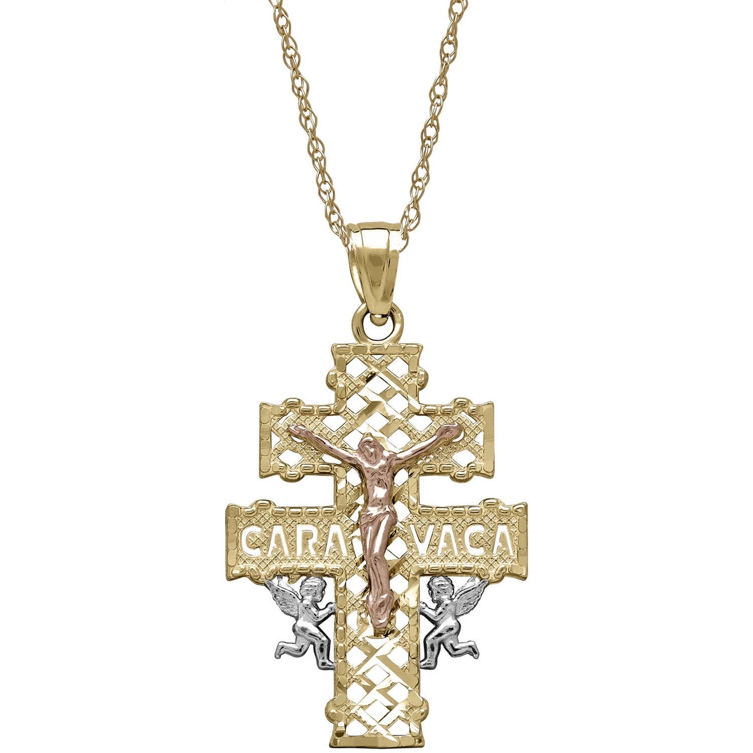 Simply Gold Precious Sentiments 10kt Yellow, White and Pink Gold "Caravaca" Crucifix Pendant, 18" by Richline Group Inc