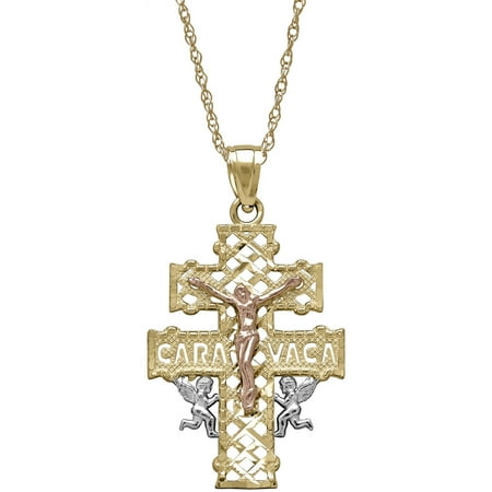 Simply Gold Precious Sentiments 10kt Yellow, White and Pink Gold Caravaca Crucifix Pendant, 18