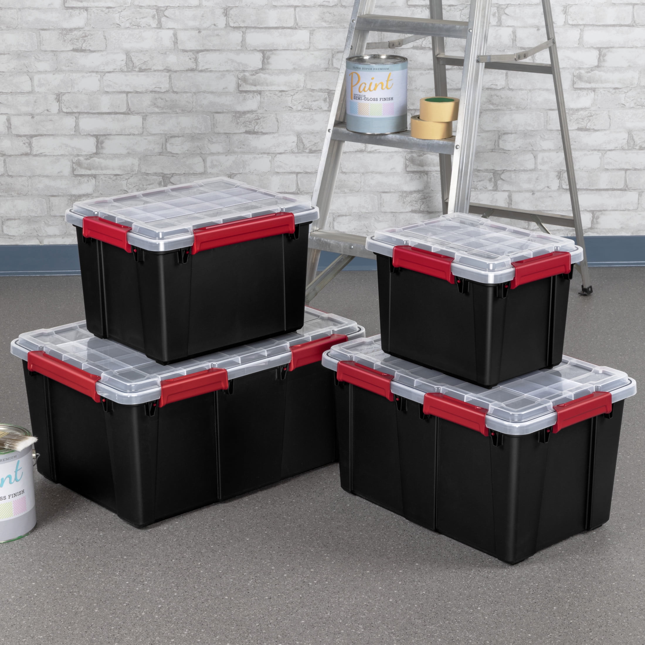 Sterilite Gasket Tote, 8.5 Gallon IP68 WaterProof Plastic Storage Bin with Lid, Gasket Seal and Durable Latches, Black