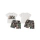 thumbnail image 2 of Conjunto de pantalón corto para bebé niño, camiseta de manga corta con estampado de letras y pantalón corto con estampado de hojas. Conjunto de verano., 2 of 8