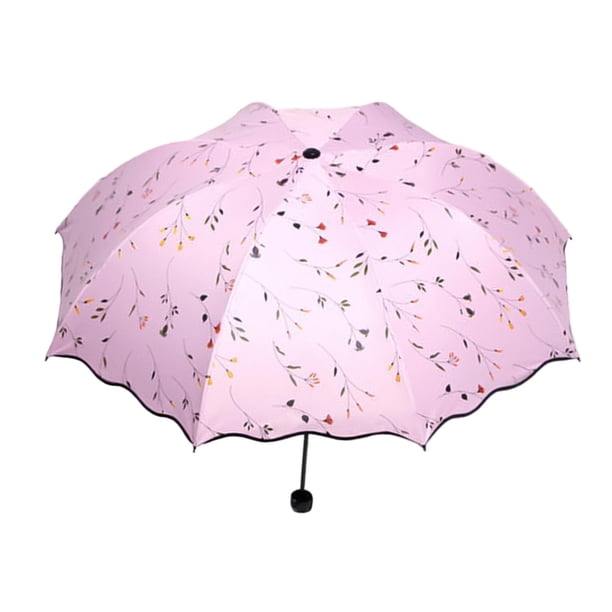 Paraguas para lluvia, resistente a la intemperie, impermeable, práctico, floral, para bolso Rosa