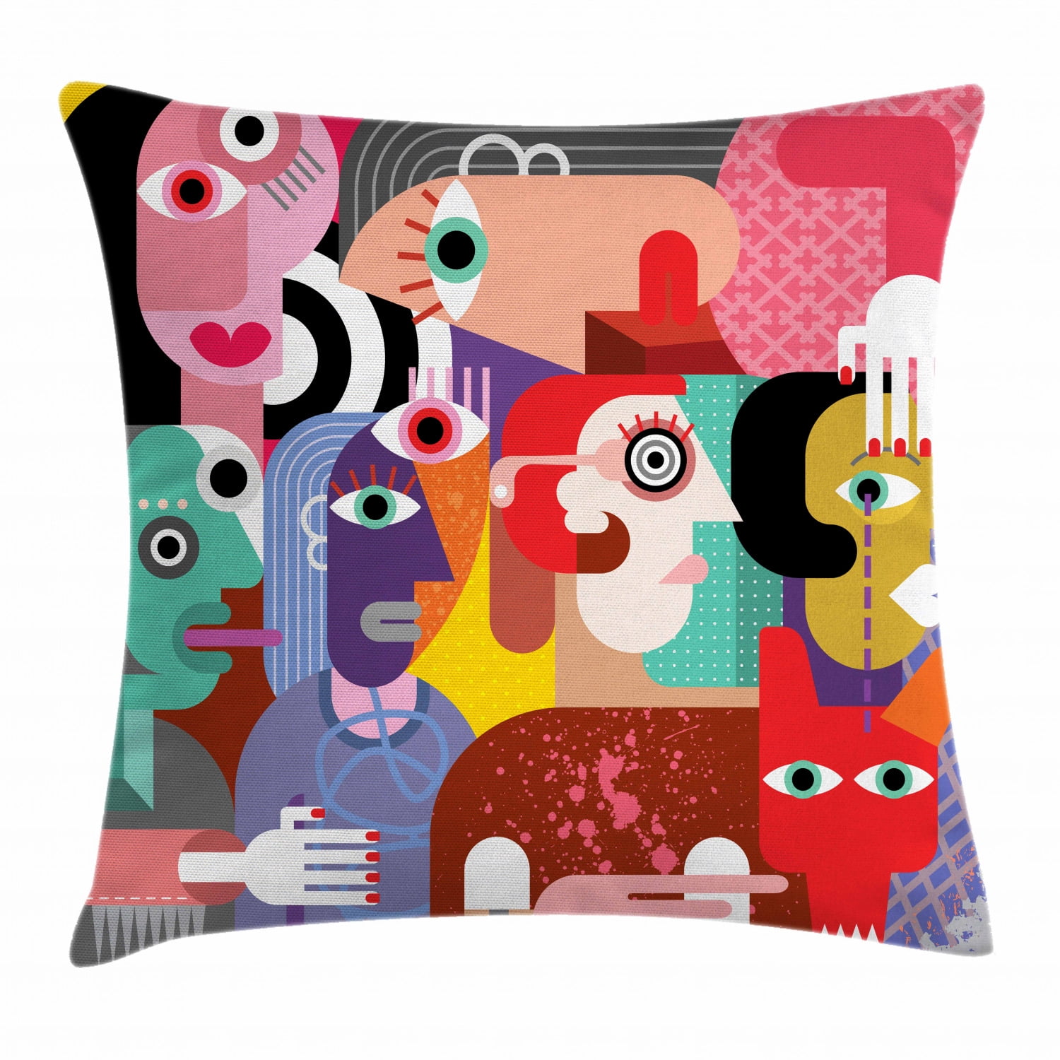 Fine Art Throw Pillow Cushion Cover, Cubism Style Mixed Human Figures