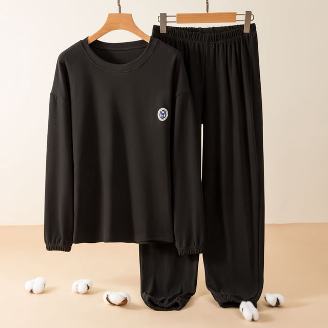 Mefallenssiah Pyjama Chaud pour Femmes, Pantalon Décontracté à Manches Longues, Vêtements de Maison à Col Rond