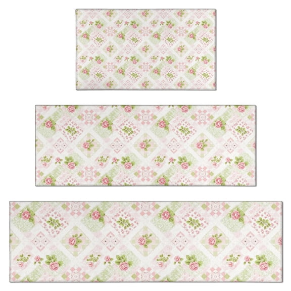 Pioneer Flower Floral Print Pattern Kitchen Rugs Sets Of 3,Kitchen Runner Rugs Non Skid Washable,Decorative Kitchen Floor Mats for Kitchen,Sink,Laundry,17X30 Inch 17X47 Inch 17X59 Inch