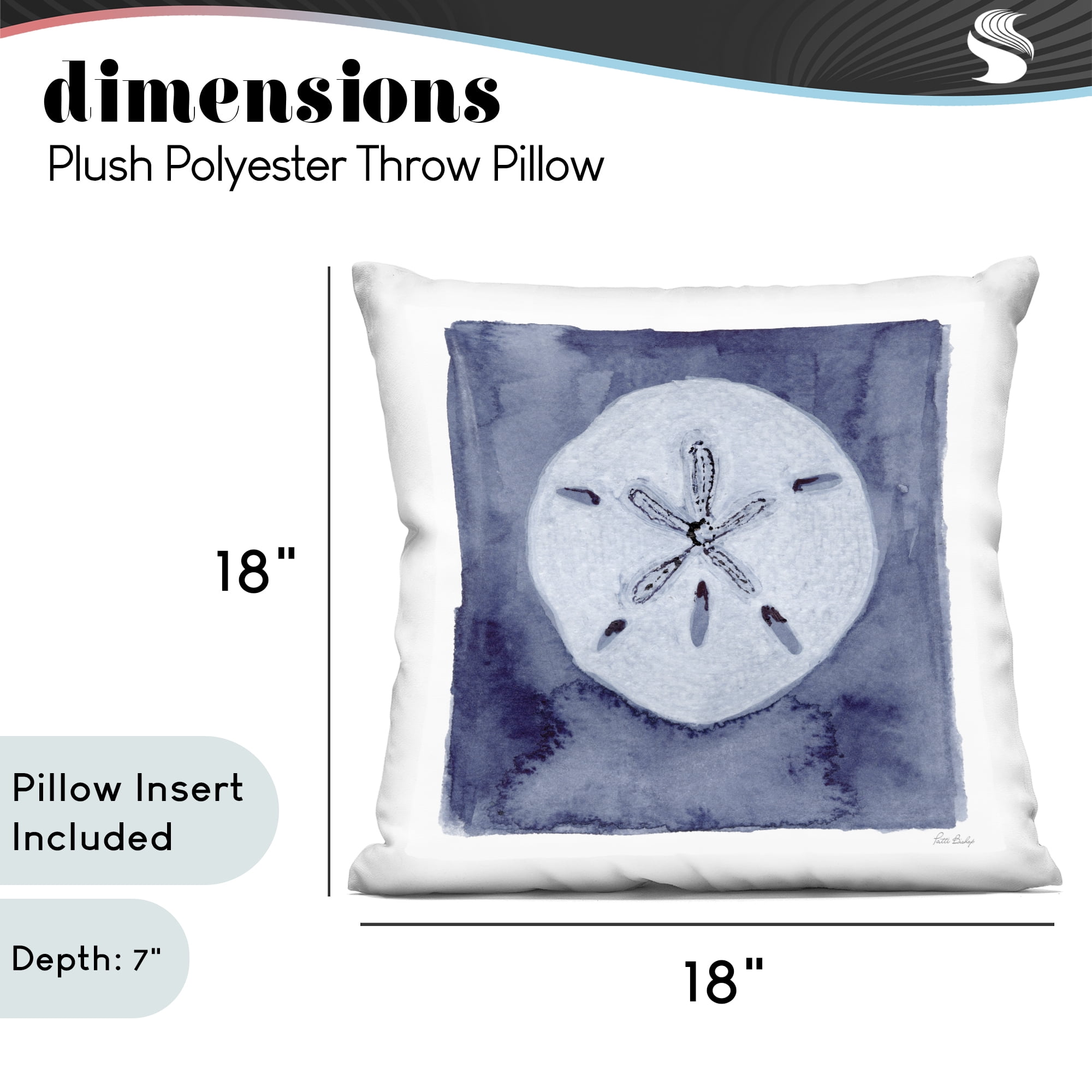 Stupell Industries White Sand Dollar on Indigo Decorative Printed Throw Pillow, design by Patti Bishop, 18 x 7 x 18