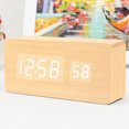 thumbnail image 2 of LED Wooden Digital Alarm Clock Snooze Voice Control Timer Thermometer Bamboo, 2 of 6
