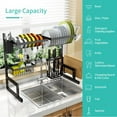 thumbnail image 6 of Over The Sink Dish Drying Rack,Adjustable,2 Tier Stainless Steel Dish Rack Drainer,Large Stainless Steel Dish Rack Over Sink for Kitchen Counter Organizer Storage Space Saver with Hooks (25.6"-33.5"), 6 of 8