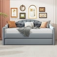 thumbnail image 2 of Twin Size Daybed with Trundle and Charging Station, Velvet Tufted Sofa Bed with Upholstered Headboard and Waved Shape Arms for Living Room, Gray, 2 of 7