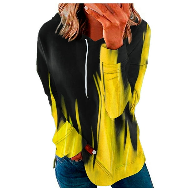 Gibobby Sudadera con Capucha para mujer Mujeres Pullover Printing Long Manga encapuchada Sudadera Casual Fashion Ruse Pullover Camisa Pullover Amarillo M Gibobby Bodega Aurrera en linea