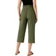 thumbnail image 3 of Pantalones de algodón y lino para mujer INSPIRE CHIC con cintura elástica, livianos, con botones, pantalones casuales verde ejército XL, 3 of 6
