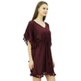 thumbnail image 6 of Bimba Women's V Neck Tassel Kaftan Short Rayon Caftan Designer Beachwear Coverup Dress, 6 of 9