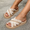 thumbnail image 3 of Rokment Women's Woven Fringe Platform Flat Backless Dress Sandals Bohemian Beach Yoga Mat Cushioned Comfortable Walking Slip on Slides Summer Shoes For Vacation Khaki Size 8.5, 3 of 4