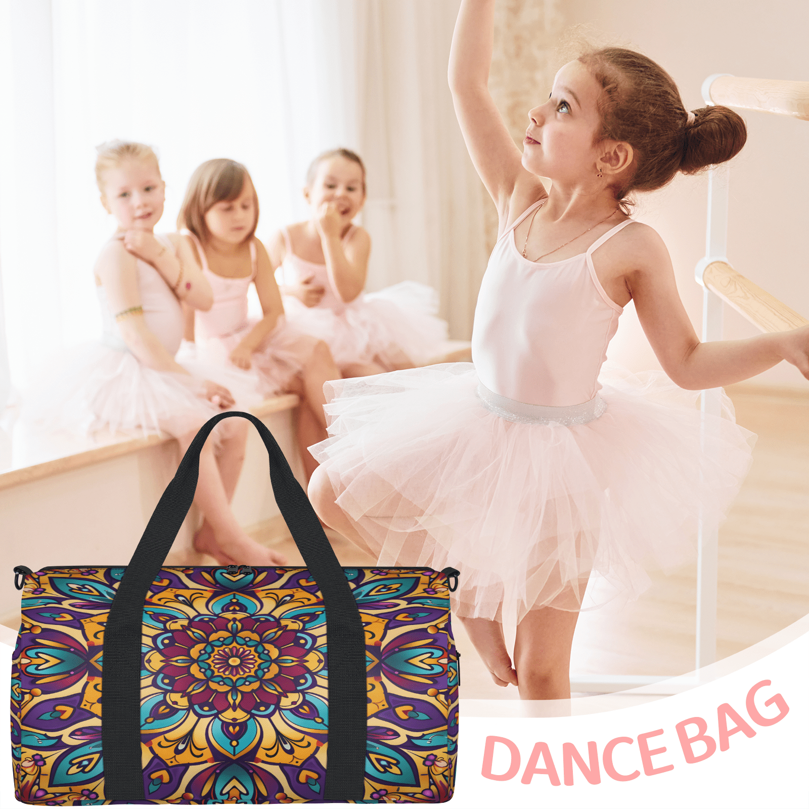 Herdesigns Floral Mandala Gym Bag for Women, Duffle Bag for Travel Sport, Lightweight Waterproof Carry on Weekender Overnight Dance Yoga Workout Bags