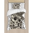 thumbnail image 3 of Day of the Dead Duvet Cover Set, Sketch of Mexican Spanish Celebration Skull Head Flowers, Decorative 3 Piece Bedding Set with 2 Pillow Shams, King Size, Dimgrey and White, by Ambesonne, 3 of 3