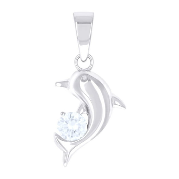 925 Sterling Silver Womens Cubic Zirconia Dolphin Charm Pendant for Women