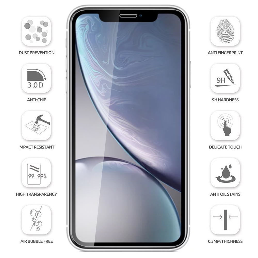BUNDLE PACK: Vegan Leather Wallet Flip Case with Kickstand & Credit Card Slots (Black) Includes Tempered Glass Screen Protector for Apple iPhone XR