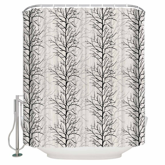 Small Stall Shower Curtain 48x72 Inch Narrow Half Size Black Botanical Bath Curtains Bathroom Decor Farmhouse Spring Summer Branch Waterproof Fabric Shower Curtain Set with Hooks 48 Inch