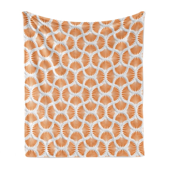 Orange and White Soft Flannel Fleece Blanket, 3D Style Grid with Rays Geometric and Floral Design Wavy Lines Tile, Cozy Plush for Indoor and Outdoor Use, 50" x 70", Orange and White, by Ambesonne