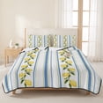 thumbnail image 3 of Full Quilt Set 78''x90'', Lemon Striped Lightweight Summer Bedspread Coverlet Set with 2 Pillow Shams, Yellow Fruit Blue White Geometric Breathable All Season Quilt Bedding for Bedroom/Guest Room, 3 of 9