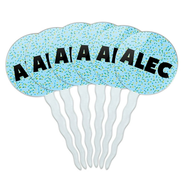 Alec Cupcake Picks Toppers - Set of 6 - Blue Speckles