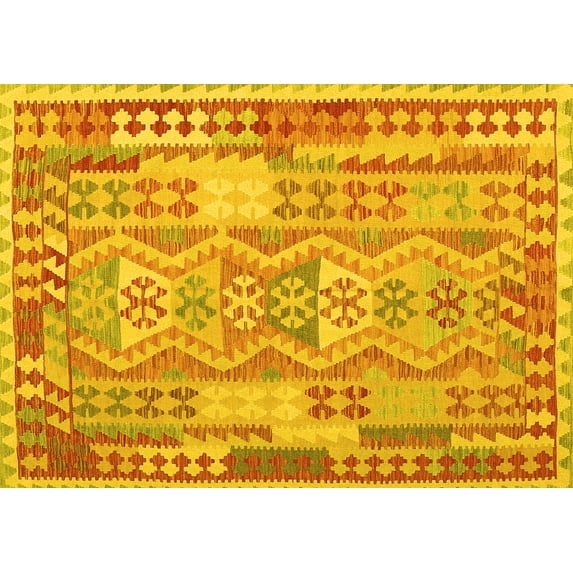 Ahgly Company Machine Washable Indoor Rectangle Abstract Yellow Contemporary Area Rugs, 8' x 10'