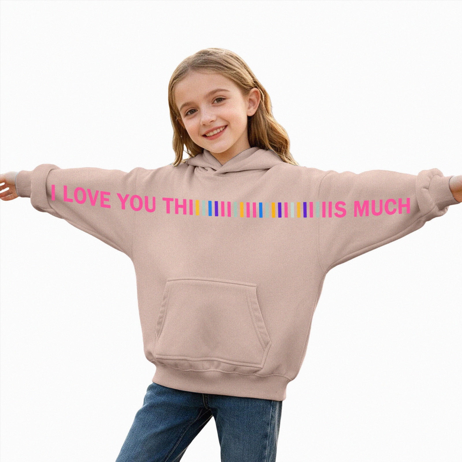 6-7 Years Child Hoodie For Girls Hoodie Graphic Sweatshirts Kids Clothes Tops With Pockets Outerwear Jackets & Coats Khaki Sports Hoodie