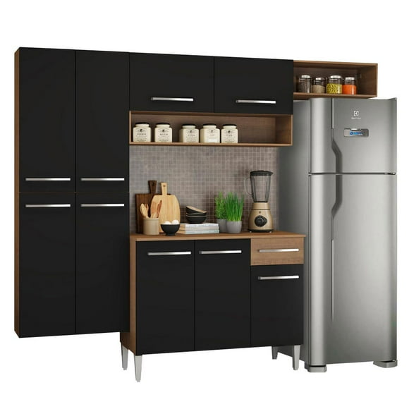 Cocina Integral Madesa Emilly Fit 229cm Marrón/Negro GREM229003