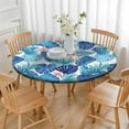 thumbnail image 3 of 52 Inch Blue Round Table Protector for Kitchen,Palm Leaves Table Cloth Round Cover with Elastic Edge，Waterproof Picnic Circle Tablecloth for Dinner, Outdoor, Party, Camping, BBQ, 3 of 6