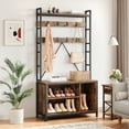 thumbnail image 4 of Hall Tree with Bench and Shoe Storage, 5 in 1 Coat Rack with Shoe Bench, Entryway Furniture with 8 Hooks, Farmfouse Style, 4 of 8
