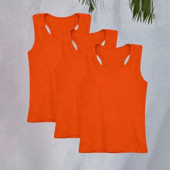 UACY Girls Tank Tops 3 Pack Cotton Soft Everyday Basics for Little Kids Sleeveless Camisole Undershirts Crew Neck (Orange, 9-10 Years)